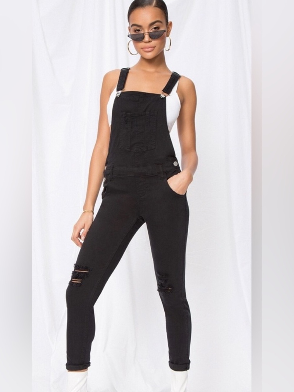 Superdown black Distressed Skinny Overalls Jeans - Women's